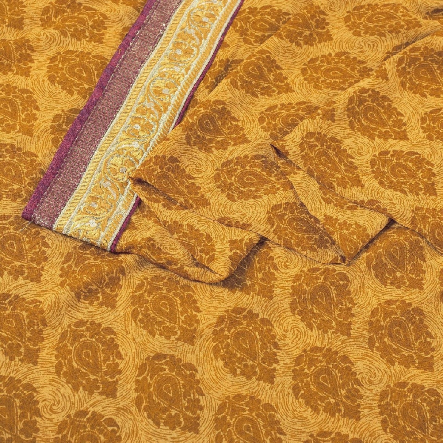 Sanskriti Vintage Brown Pure Georgette Saree Floral Print Embroidered Lace 5.5Yd