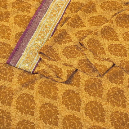 Sanskriti Vintage Brown Pure Georgette Saree Floral Print Embroidered Lace 5.5Yd