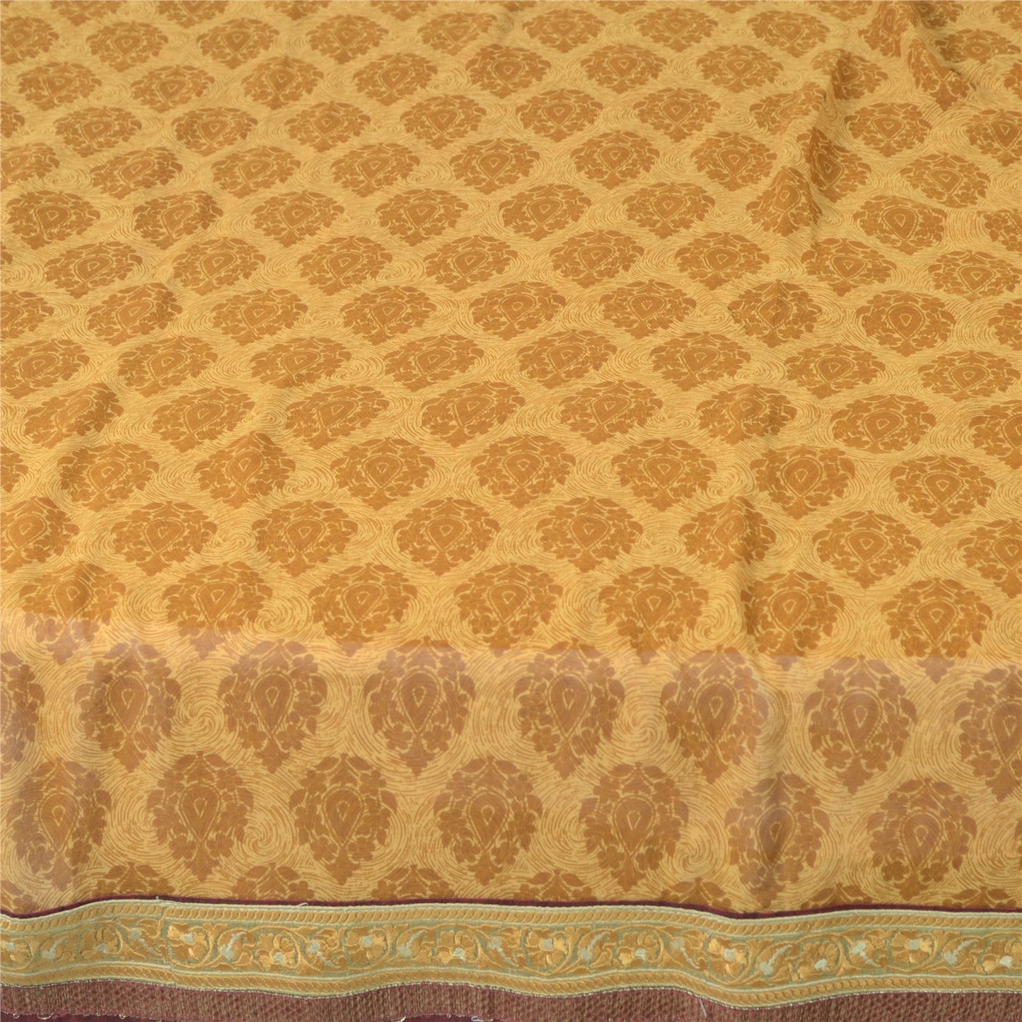 Sanskriti Vintage Brown Pure Georgette Saree Floral Print Embroidered Lace 5.5Yd