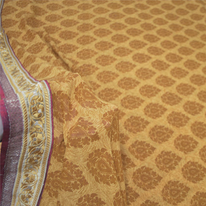 Sanskriti Vintage Brown Pure Georgette Saree Floral Print Embroidered Lace 5.5Yd