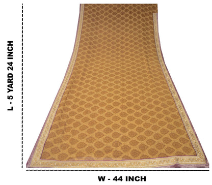 Sanskriti Vintage Brown Pure Georgette Saree Floral Print Embroidered Lace 5.5Yd
