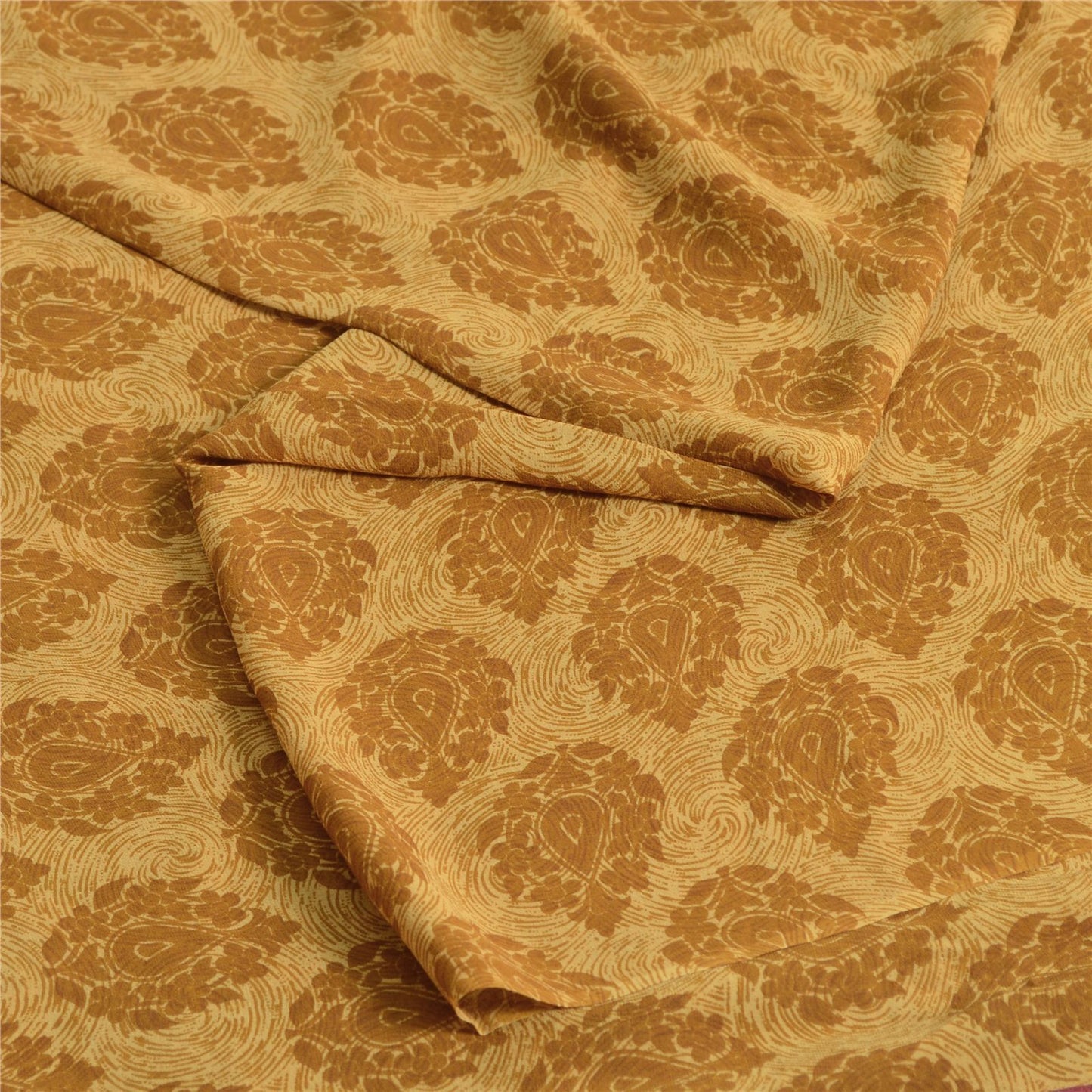 Sanskriti Vintage Brown Pure Georgette Saree Floral Print Embroidered Lace 5.5Yd