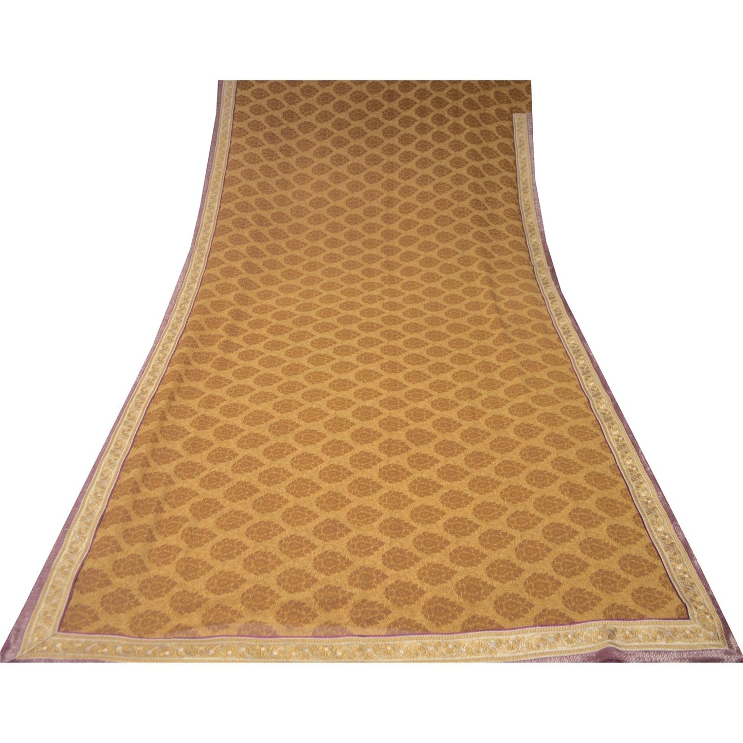 Sanskriti Vintage Brown Pure Georgette Saree Floral Print Embroidered Lace 5.5Yd