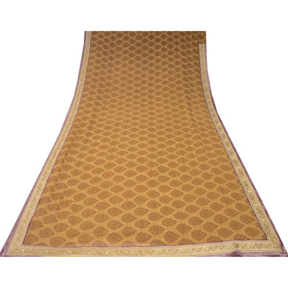 Sanskriti Vintage Brown Pure Georgette Saree Floral Print Embroidered Lace 5.5Yd