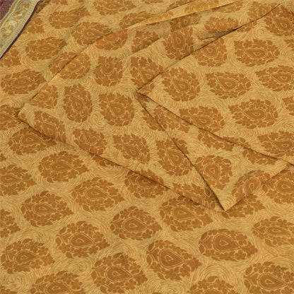 Sanskriti Vintage Brown Pure Georgette Saree Floral Print Embroidered Lace 5.5Yd