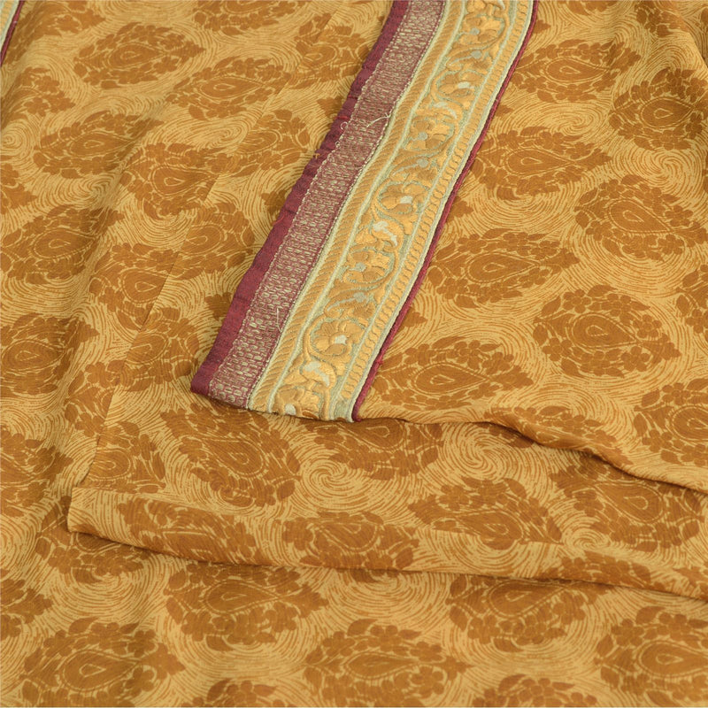 Sanskriti Vintage Brown Pure Georgette Saree Floral Print Embroidered Lace 5.5Yd
