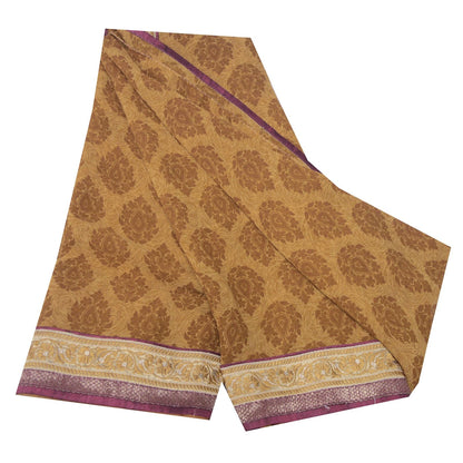 Sanskriti Vintage Brown Pure Georgette Saree Floral Print Embroidered Lace 5.5Yd