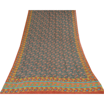 Sanskriti Vintage Black Pure Georgette Saree Paisley Print Stones Work 5.5+Yard