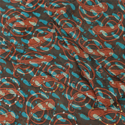 Sanskriti Vintage Black Pure Georgette Saree Paisley Print Stones Work 5.5+Yard