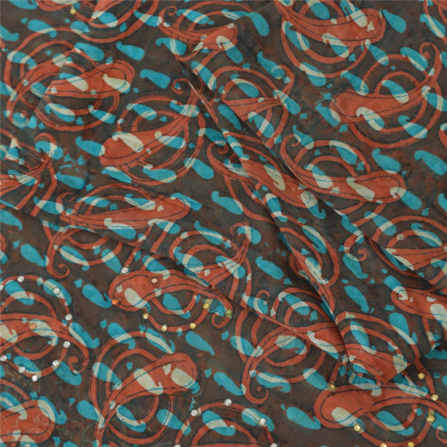 Sanskriti Vintage Black Pure Georgette Saree Paisley Print Stones Work 5.5+Yard