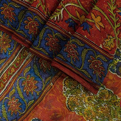 Sanskriti Vintage Saree Brown Soft Pure Georgette Silk Floral Print Sari 5.5Yd