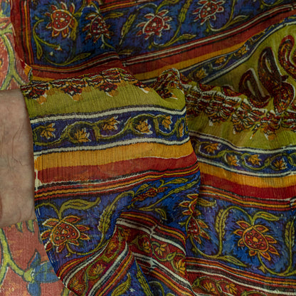 Sanskriti Vintage Saree Brown Soft Pure Georgette Silk Floral Print Sari 5.5Yd