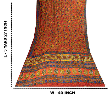 Sanskriti Vintage Saree Brown Soft Pure Georgette Silk Floral Print Sari 5.5Yd