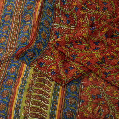 Sanskriti Vintage Saree Brown Soft Pure Georgette Silk Floral Print Sari 5.5Yd