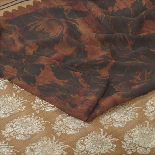 Sanskriti Vintage Brown-Black 100% Pure Georgette Saree Floral Print & Woven 6Yd