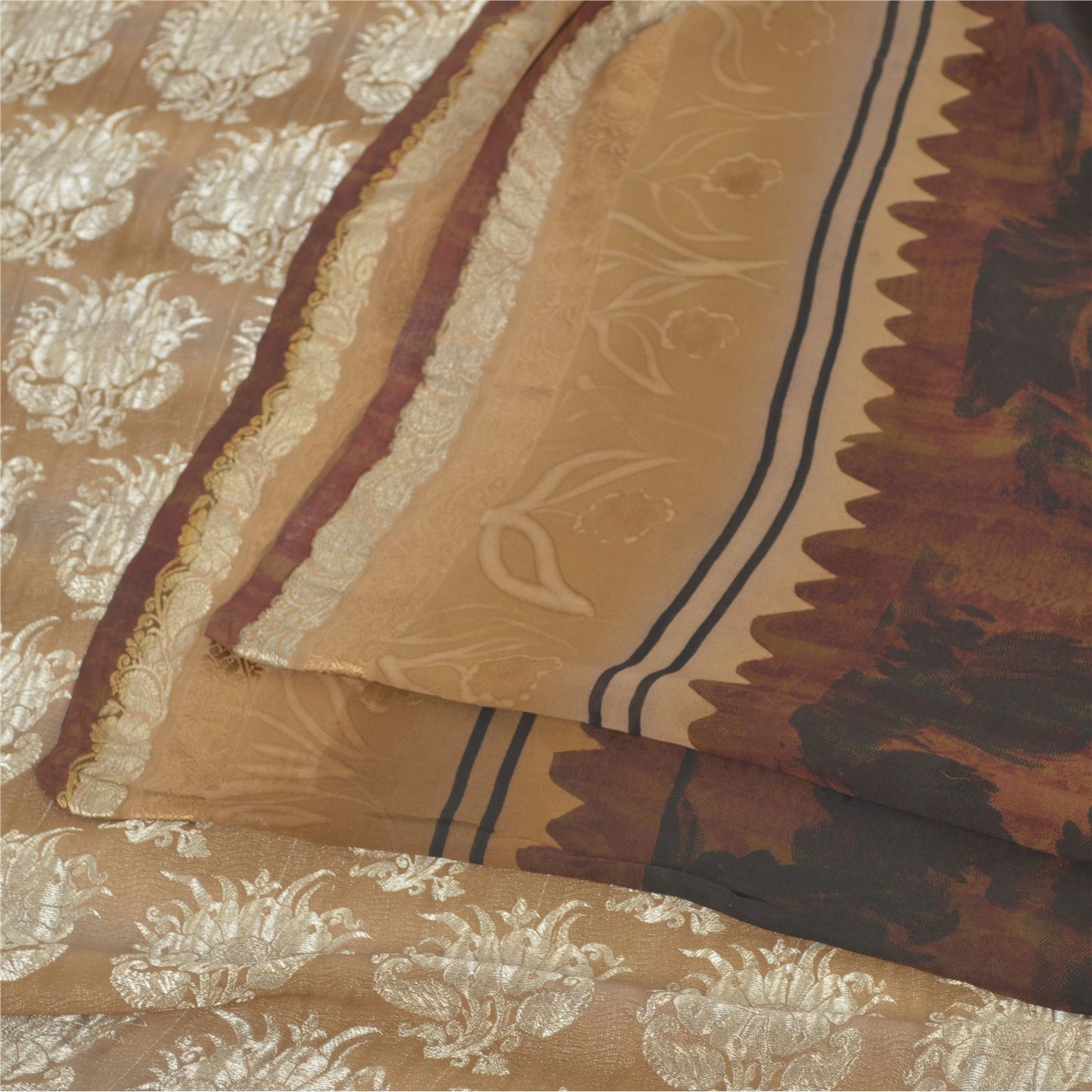 Sanskriti Vintage Brown-Black 100% Pure Georgette Saree Floral Print & Woven 6Yd