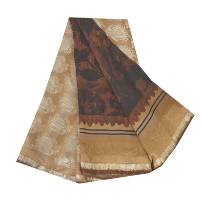Sanskriti Vintage Brown-Black 100% Pure Georgette Saree Floral Print & Woven 6Yd