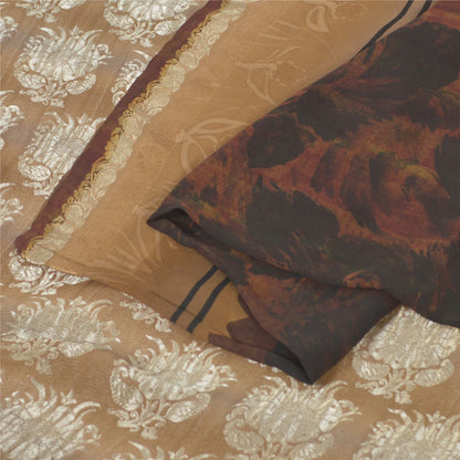 Sanskriti Vintage Brown-Black 100% Pure Georgette Saree Floral Print & Woven 6Yd