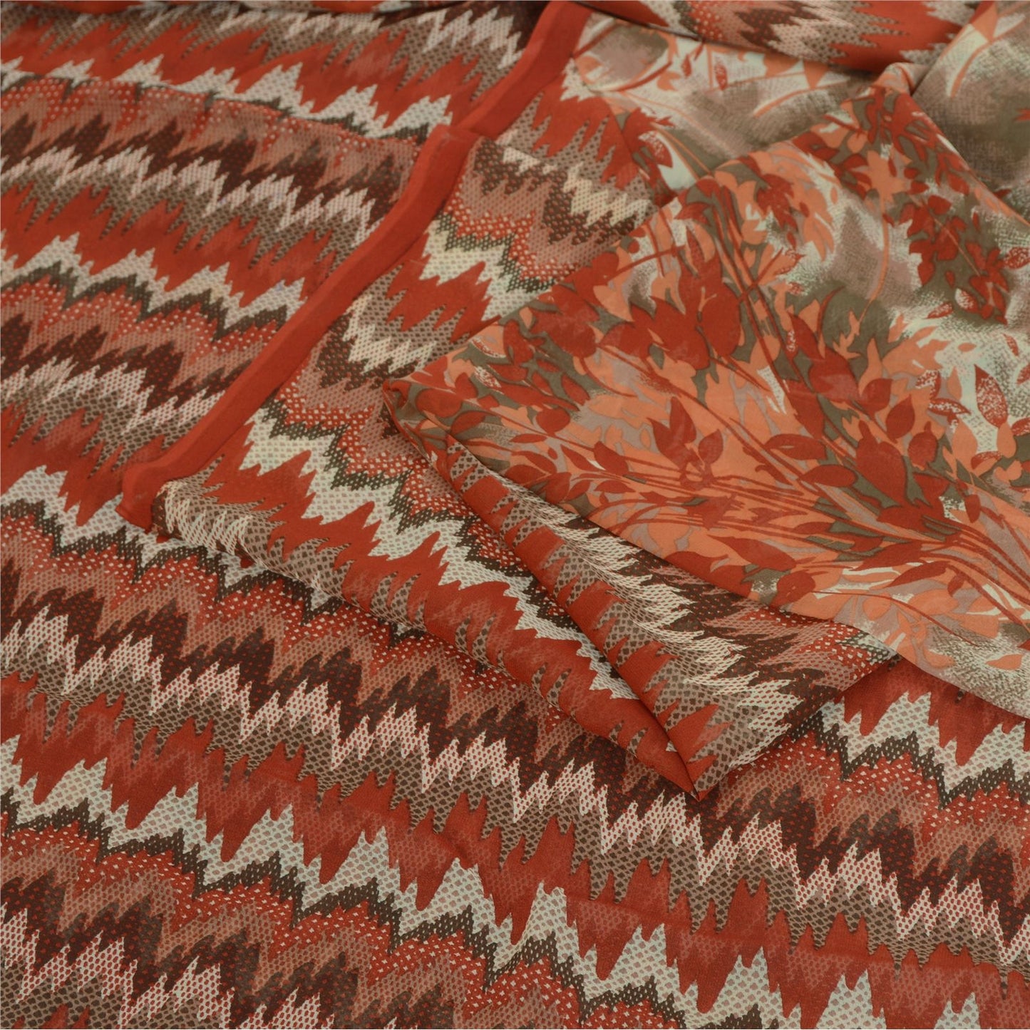 Sanskriti Vintage Peach-Gray Pure Georgette Saree FloralAbstract Print 5+Yd Sari