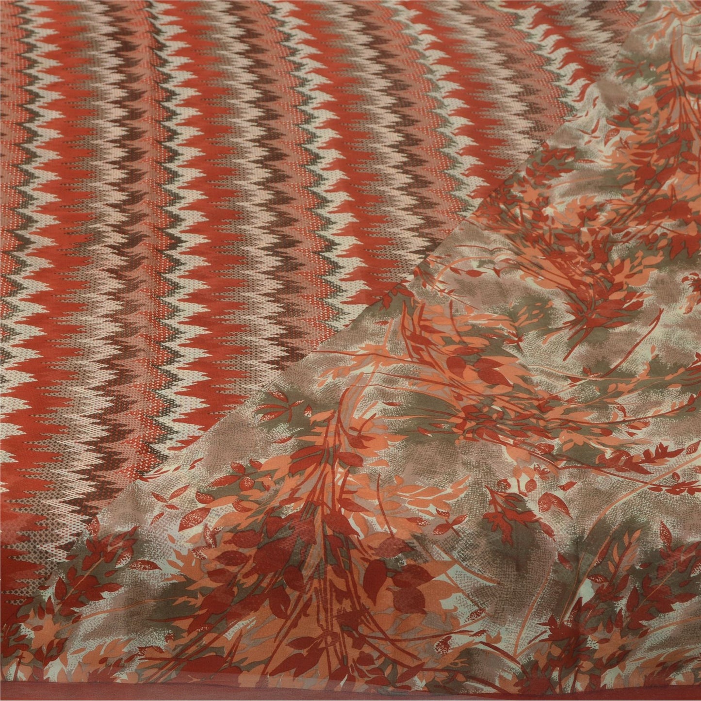 Sanskriti Vintage Peach-Gray Pure Georgette Saree FloralAbstract Print 5+Yd Sari