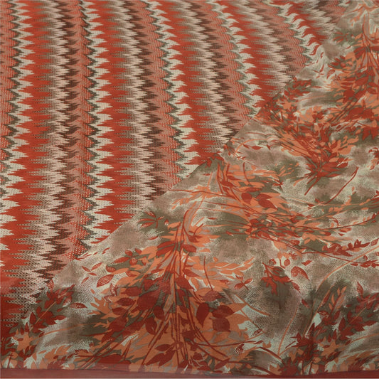 Sanskriti Vintage Peach-Gray Pure Georgette Saree FloralAbstract Print 5+Yd Sari