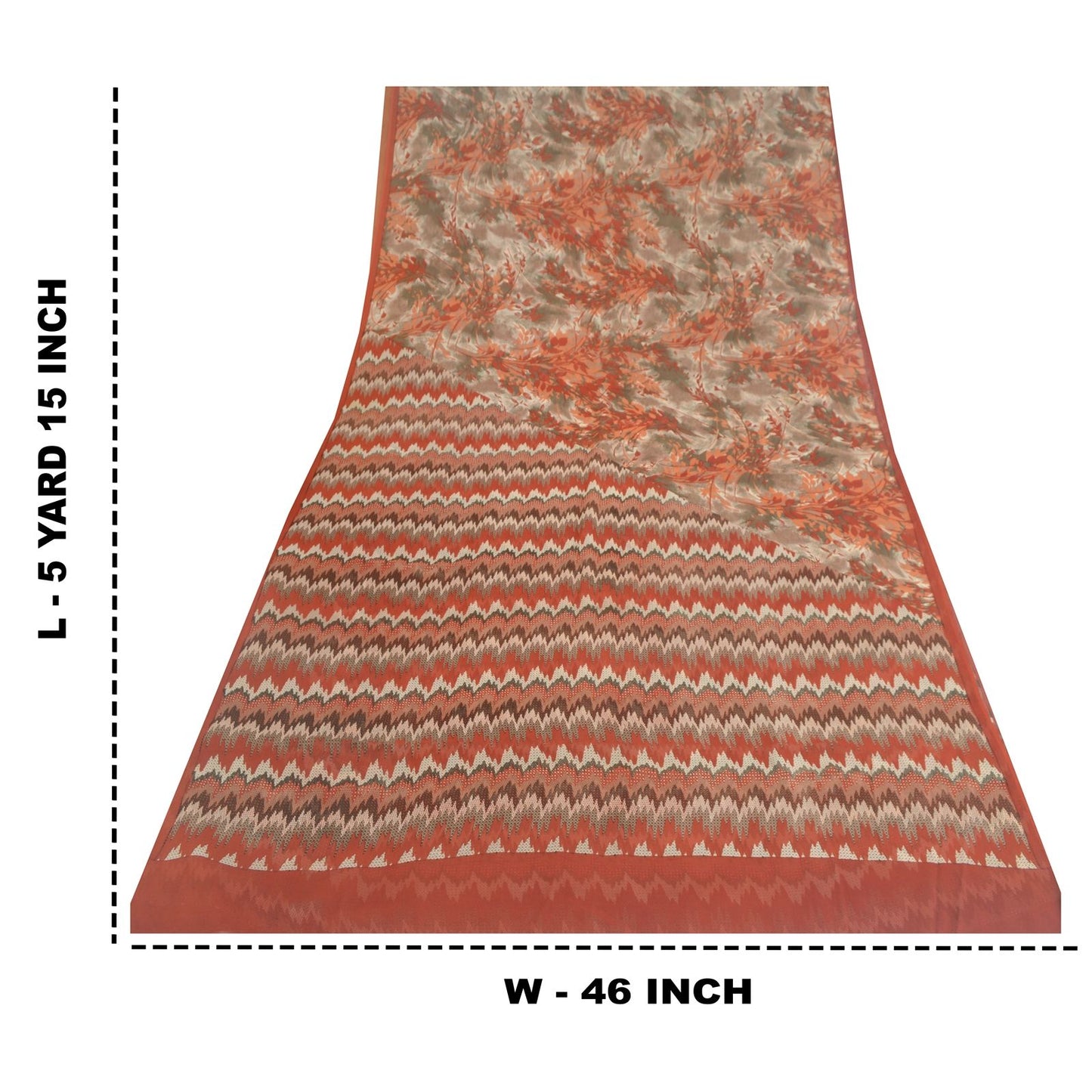 Sanskriti Vintage Peach-Gray Pure Georgette Saree FloralAbstract Print 5+Yd Sari