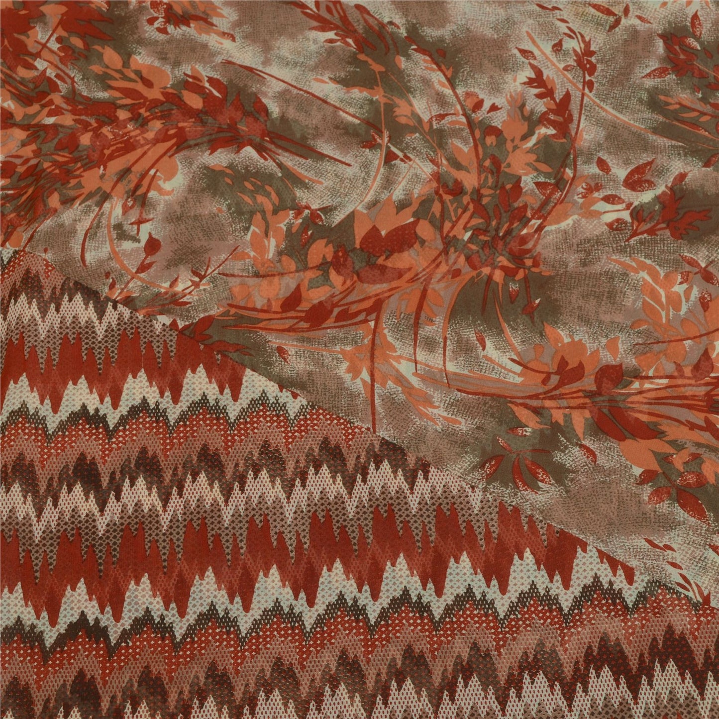 Sanskriti Vintage Peach-Gray Pure Georgette Saree FloralAbstract Print 5+Yd Sari