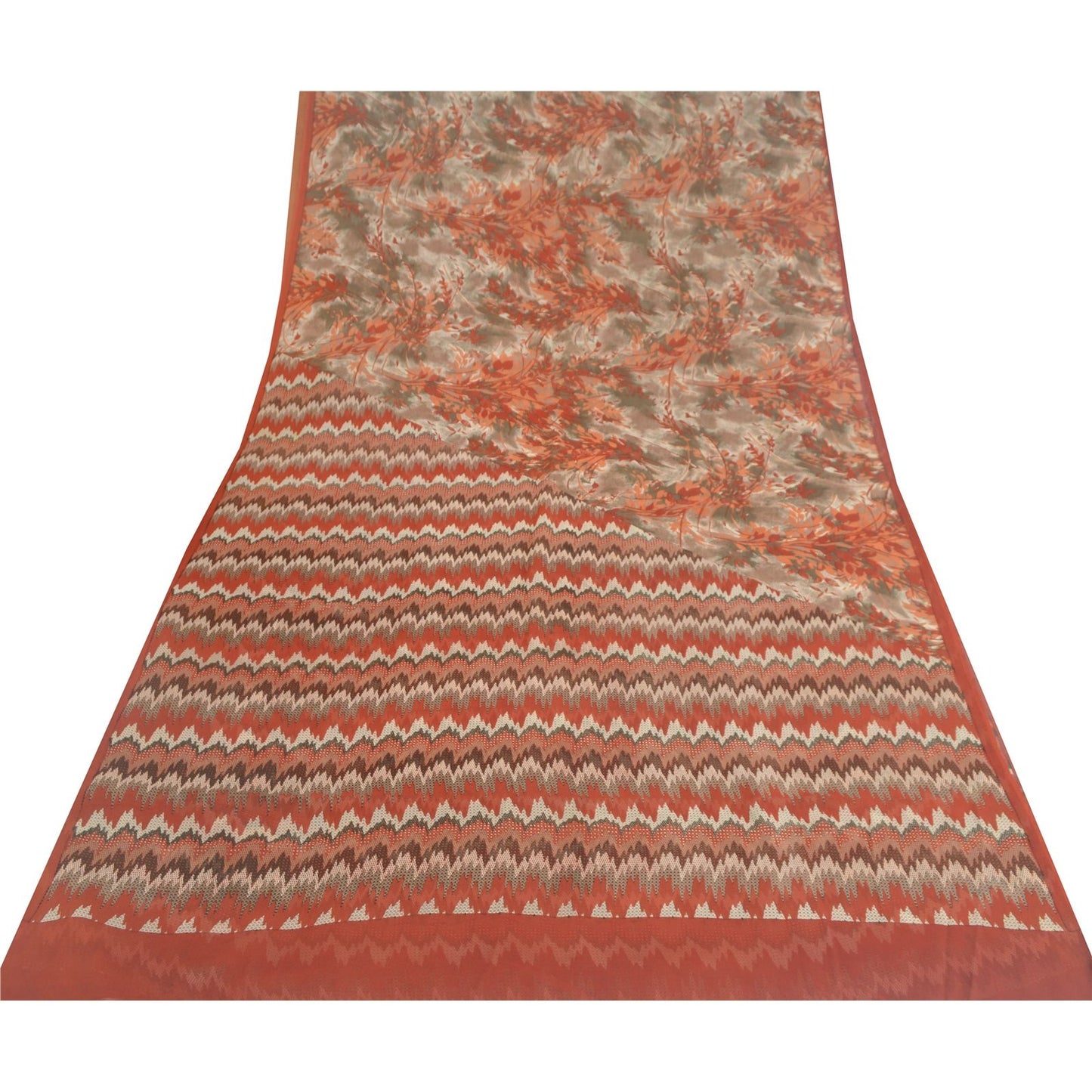 Sanskriti Vintage Peach-Gray Pure Georgette Saree FloralAbstract Print 5+Yd Sari