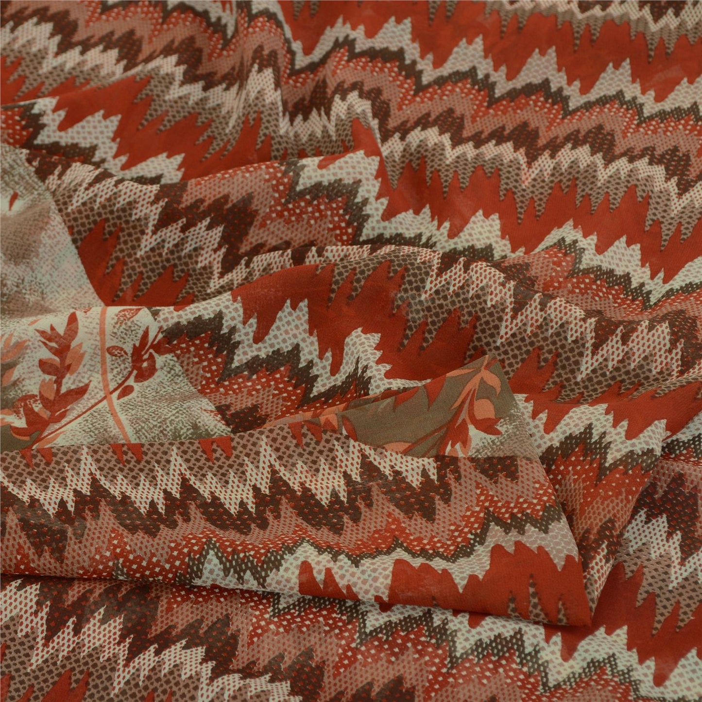 Sanskriti Vintage Peach-Gray Pure Georgette Saree FloralAbstract Print 5+Yd Sari