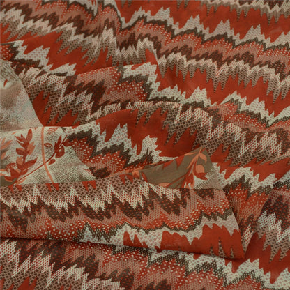 Sanskriti Vintage Peach-Gray Pure Georgette Saree FloralAbstract Print 5+Yd Sari