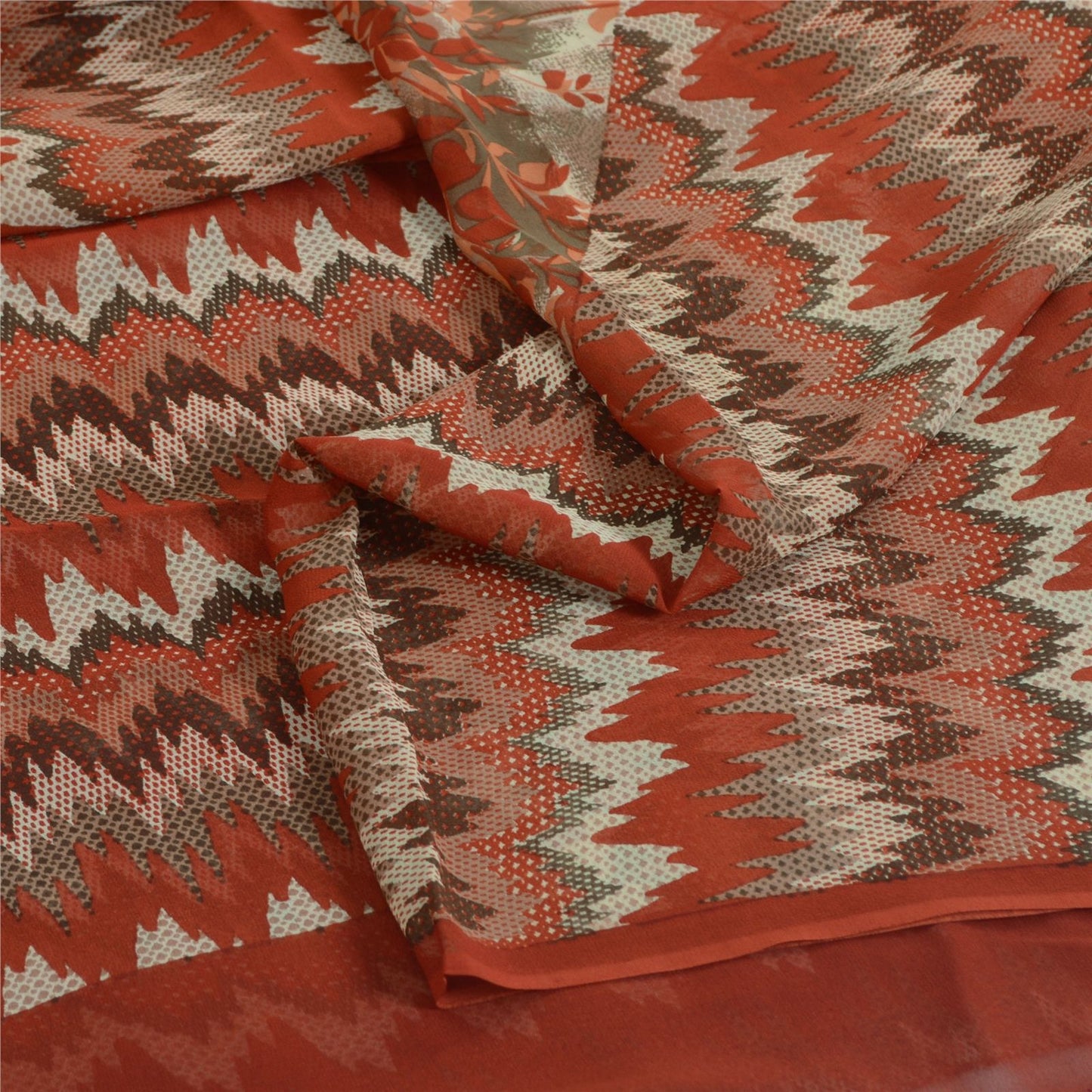 Sanskriti Vintage Peach-Gray Pure Georgette Saree FloralAbstract Print 5+Yd Sari