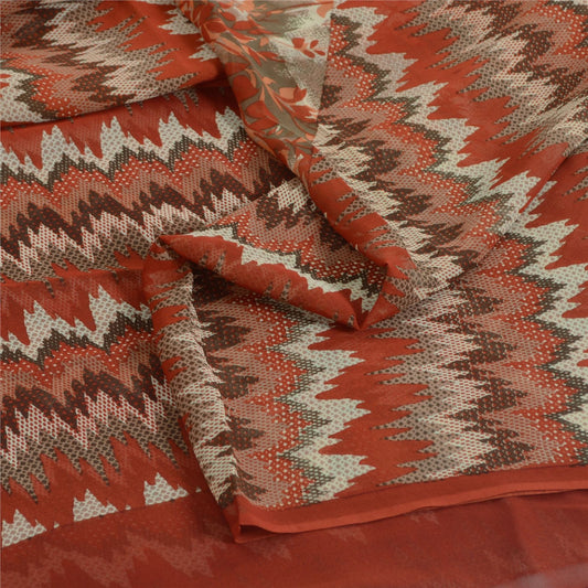 Sanskriti Vintage Peach-Gray Pure Georgette Saree FloralAbstract Print 5+Yd Sari