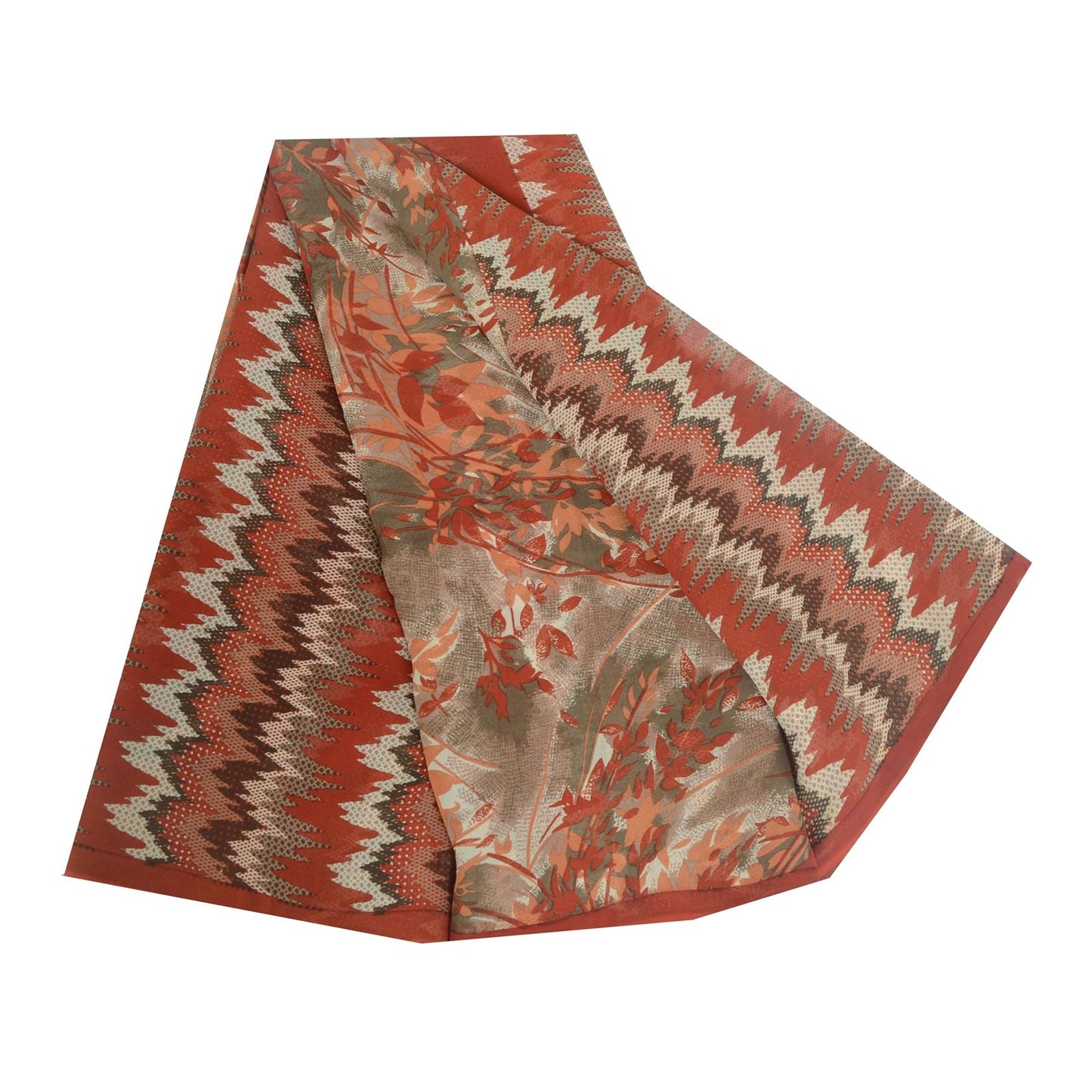 Sanskriti Vintage Peach-Gray Pure Georgette Saree FloralAbstract Print 5+Yd Sari