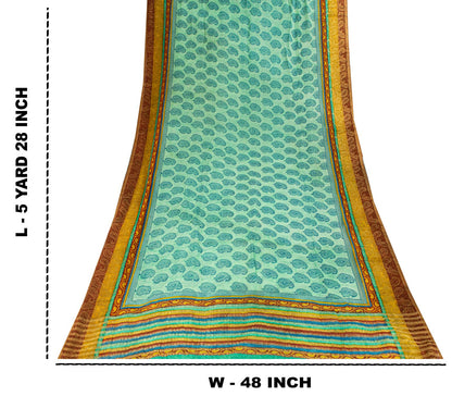 Sanskriti Vintage Saree Blue Pure Georgette Handblock Print-Zari Work 5.5YD Sari
