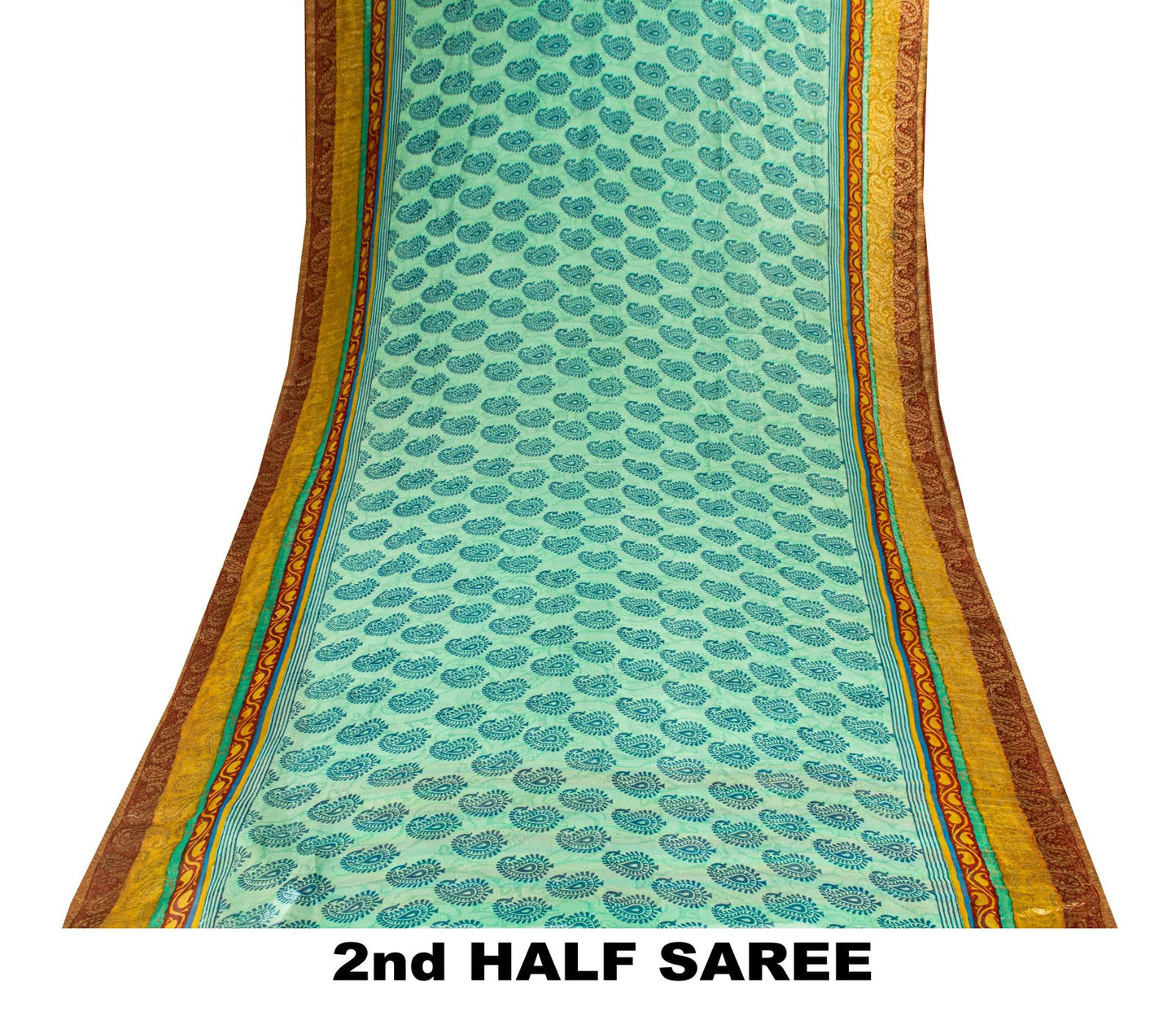 Sanskriti Vintage Saree Blue Pure Georgette Handblock Print-Zari Work 5.5YD Sari