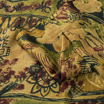 Sanskriti Vintage Brown 100% Pure Chiffon Saree Abstract Print 6Yd Craft Fabric