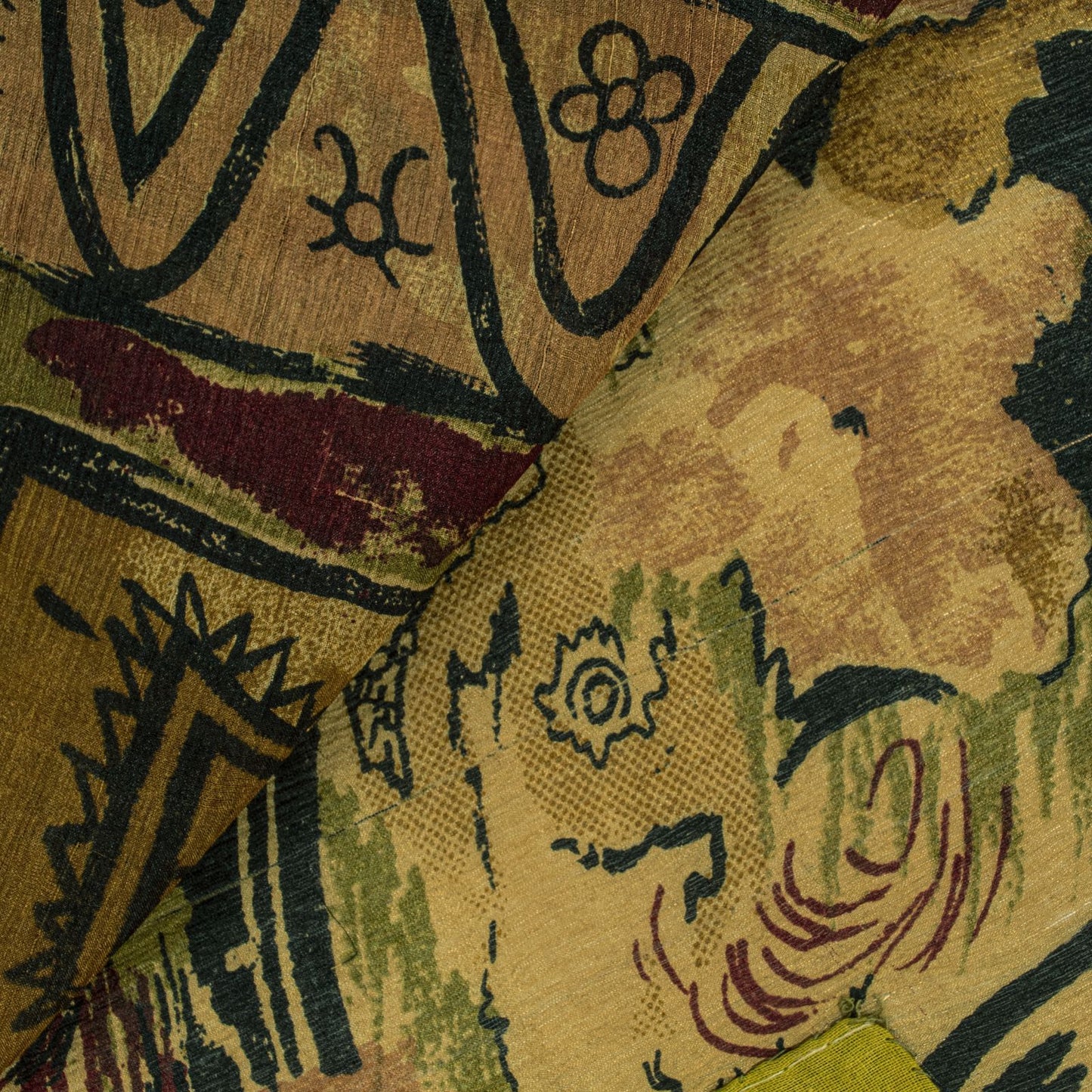Sanskriti Vintage Brown 100% Pure Chiffon Saree Abstract Print 6Yd Craft Fabric