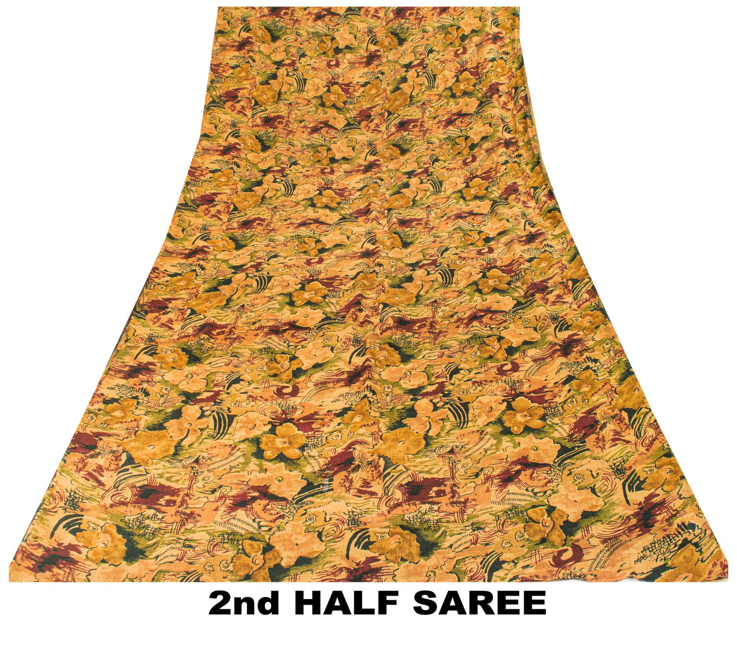 Sanskriti Vintage Brown 100% Pure Chiffon Saree Abstract Print 6Yd Craft Fabric