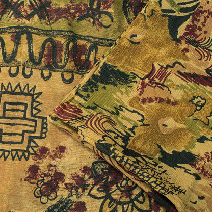 Sanskriti Vintage Brown 100% Pure Chiffon Saree Abstract Print 6Yd Craft Fabric