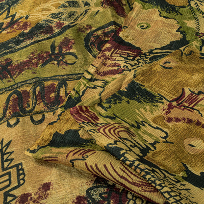 Sanskriti Vintage Brown 100% Pure Chiffon Saree Abstract Print 6Yd Craft Fabric