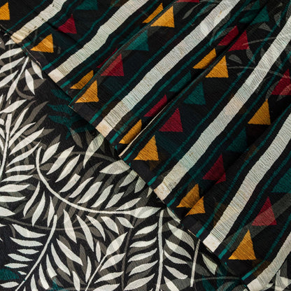 Sanskriti Vintage Green Soft 100%Pure Chiffon Saree Leaf Print 6+Yd Craft Fabric