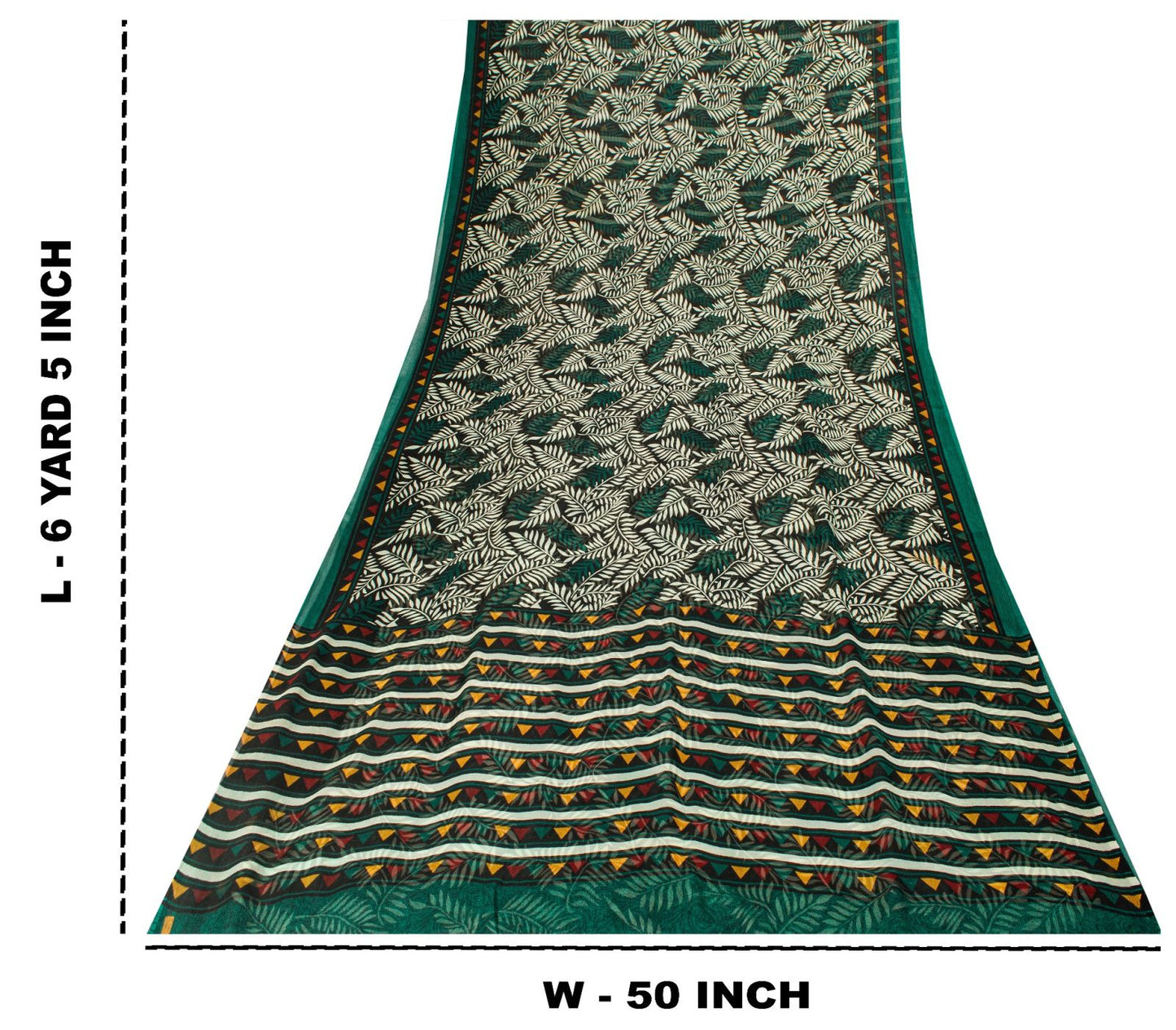 Sanskriti Vintage Green Soft 100%Pure Chiffon Saree Leaf Print 6+Yd Craft Fabric