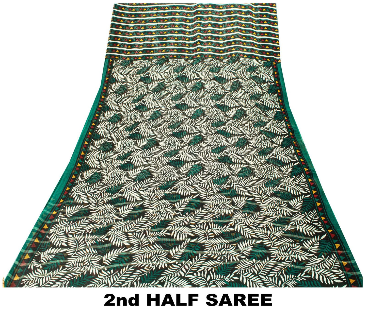 Sanskriti Vintage Green Soft 100%Pure Chiffon Saree Leaf Print 6+Yd Craft Fabric