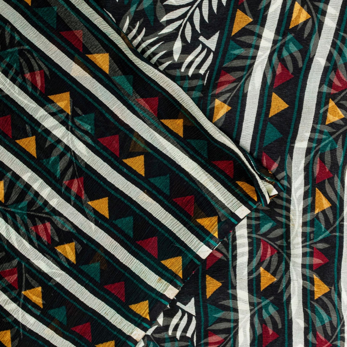 Sanskriti Vintage Green Soft 100%Pure Chiffon Saree Leaf Print 6+Yd Craft Fabric
