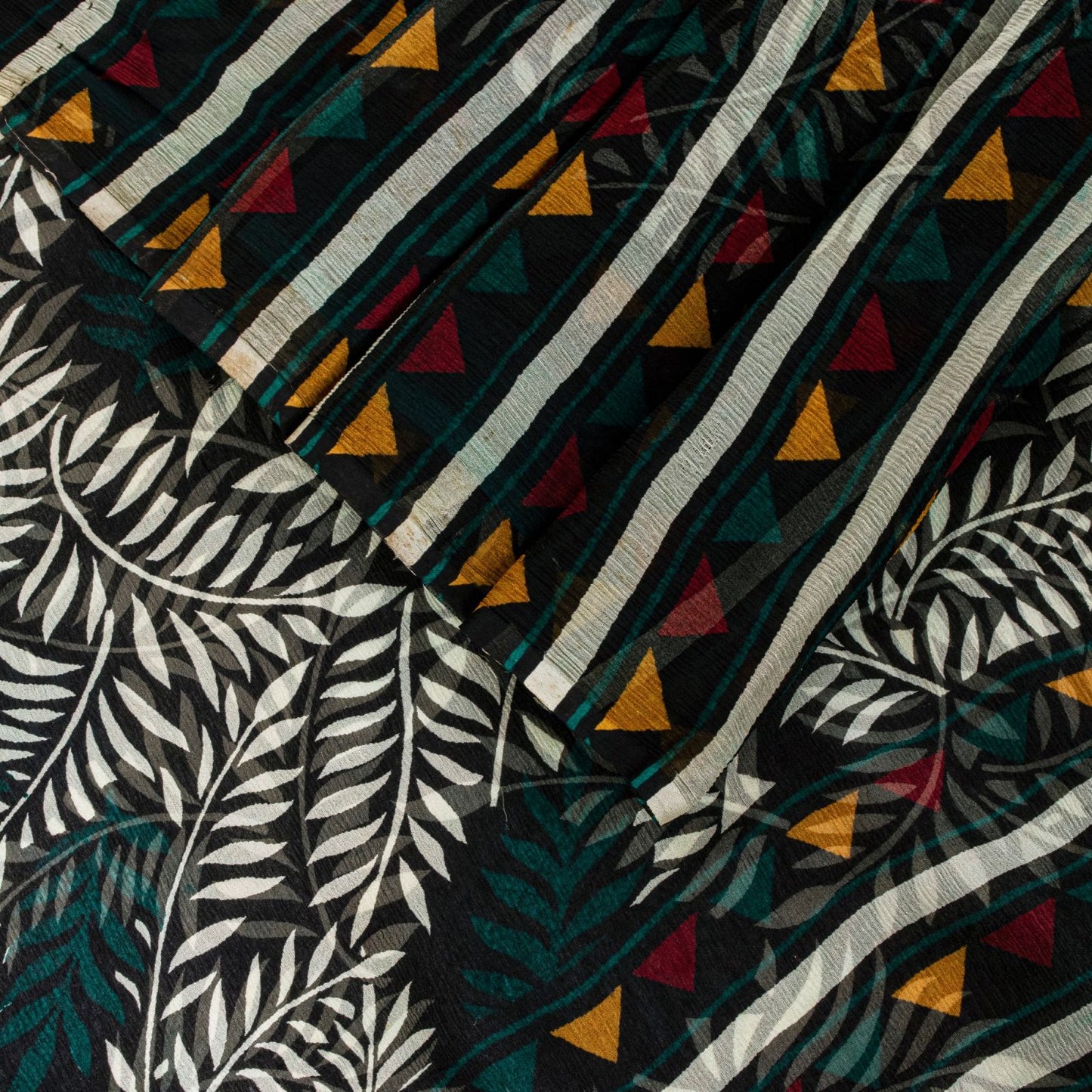 Sanskriti Vintage Green Soft 100%Pure Chiffon Saree Leaf Print 6+Yd Craft Fabric