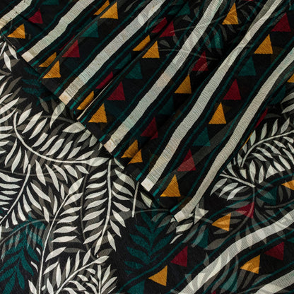 Sanskriti Vintage Green Soft 100%Pure Chiffon Saree Leaf Print 6+Yd Craft Fabric