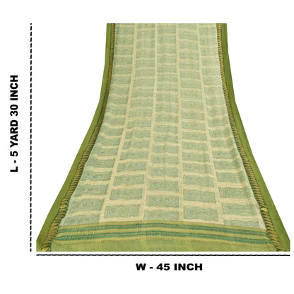 Sanskriti Vintage Cream-Green Soft Pure Chiffon Saree Paisley Print Woven 5.5Yd