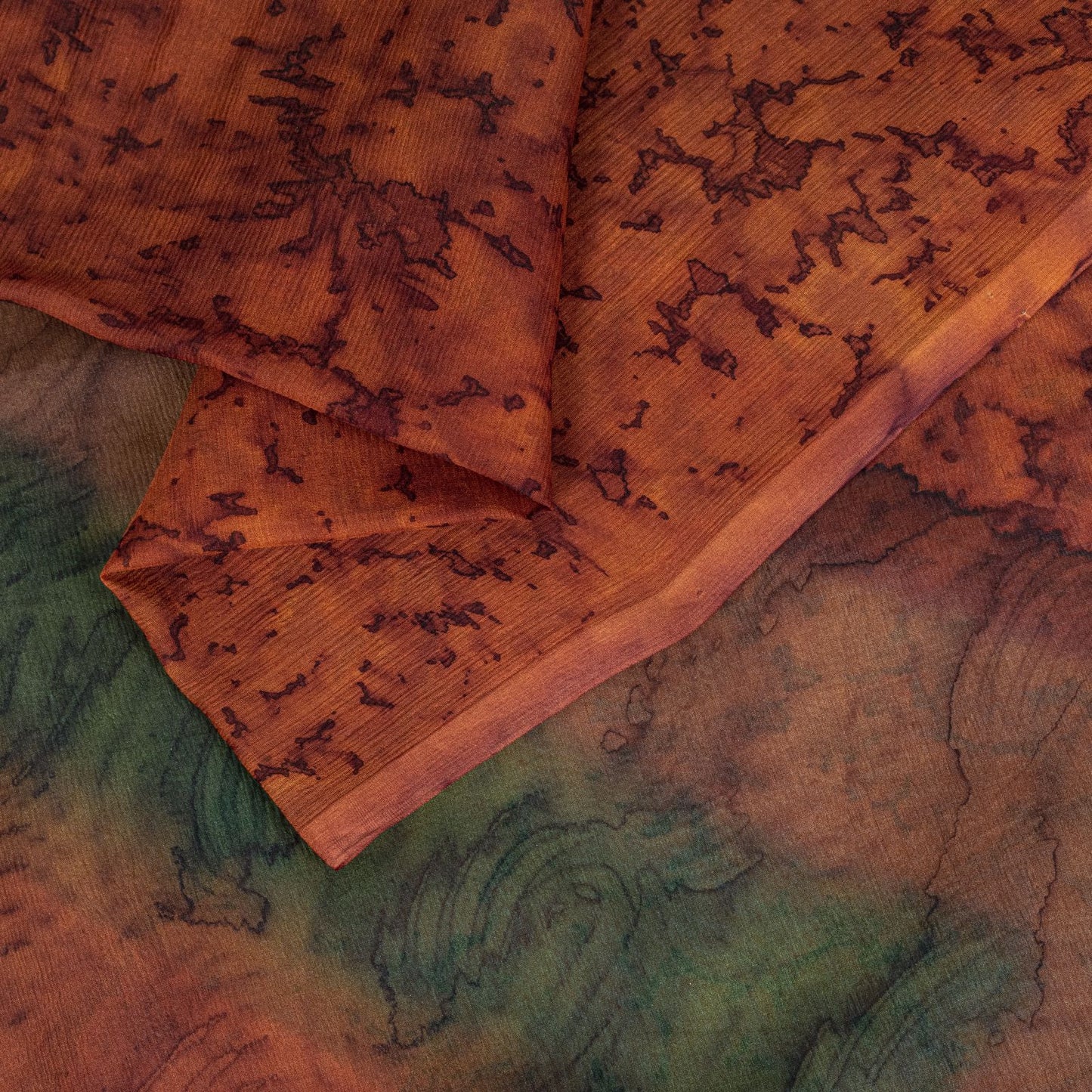 Sanskriti Vintage Saree Brown Soft Pure Chiffon Abstract Print Sari 5.5Yd Fabric