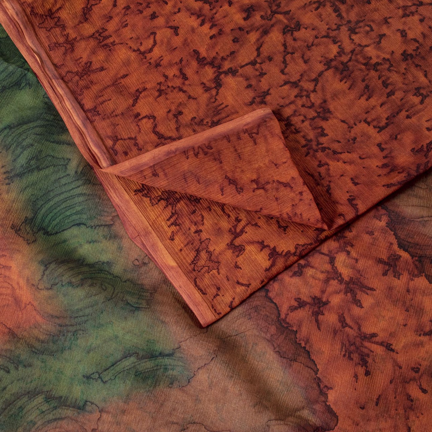 Sanskriti Vintage Saree Brown Soft Pure Chiffon Abstract Print Sari 5.5Yd Fabric