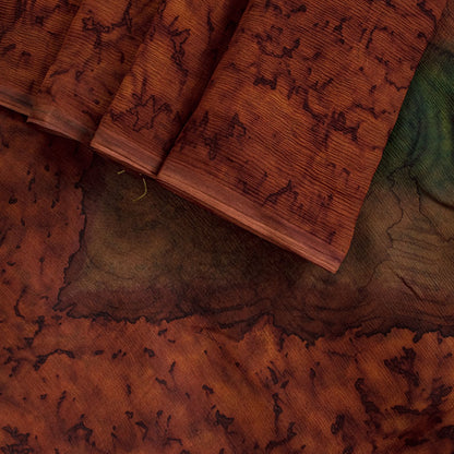 Sanskriti Vintage Saree Brown Soft Pure Chiffon Abstract Print Sari 5.5Yd Fabric